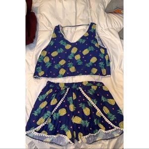 Charlotte Russe Two Piece Pineapple Crop Outfit L